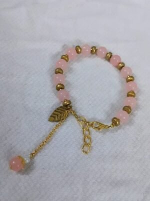 Women’s Pink Beaded Bracelet with Gold Charm