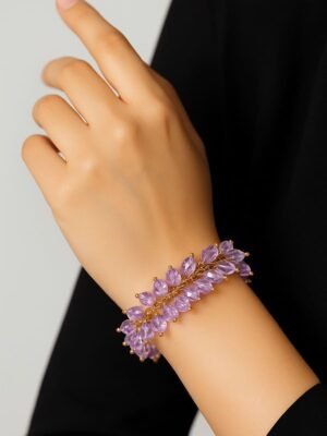 Women's Gold Purple Crystal Floral Bracelet
