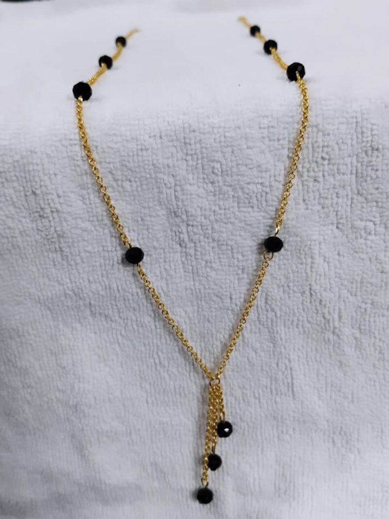 Women's Gold Chain with Black Crystal Beads Necklace