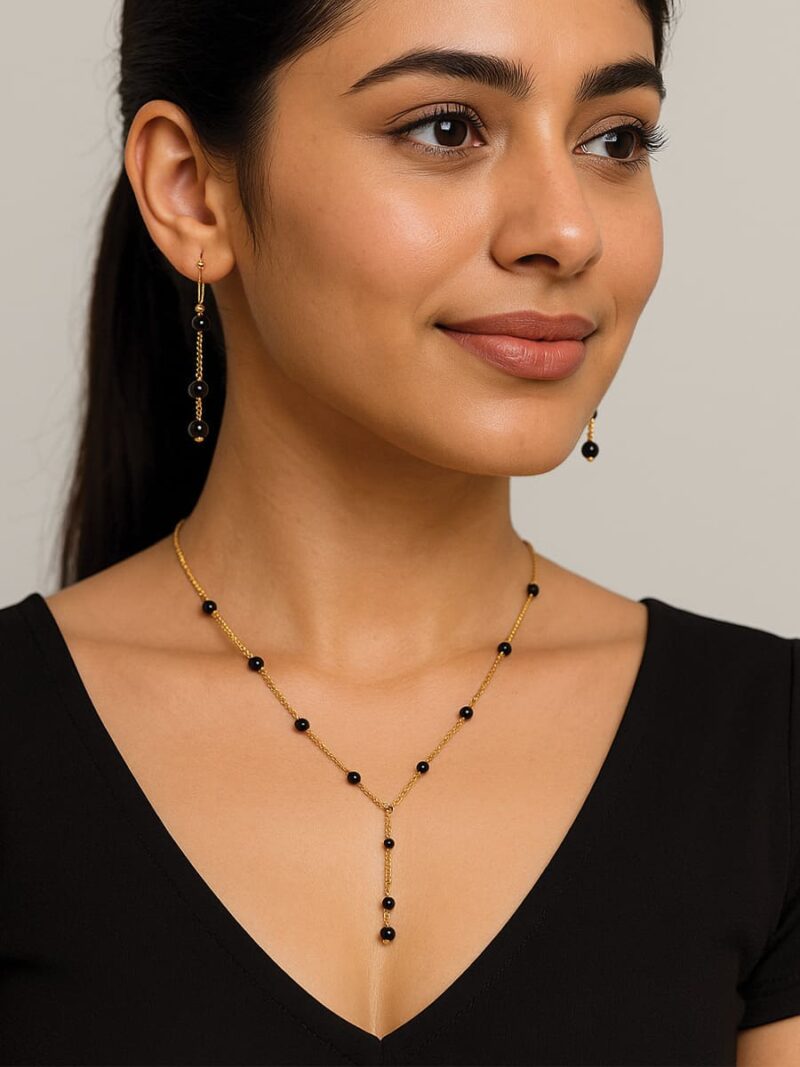 WJ-WP-CH02-BK-01 Women's Gold Chain with Black Crystal Beads Necklace