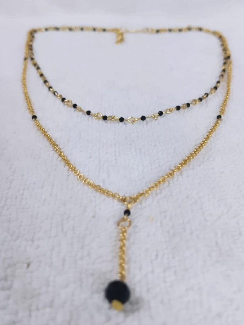 Women's Gold Double Layered Black Crystal Chain Necklace