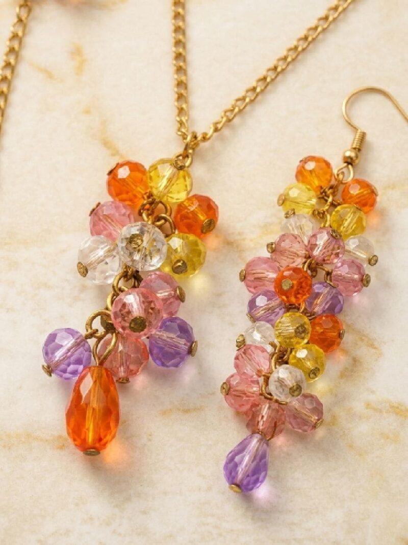 Women's Gold Multi-colored Crystal Jewellery Set