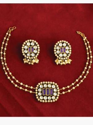 Women's Gold Kundan Pearl Purple Choker Set