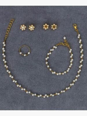 Women's Gold White Pearl Jewelry Combo Set