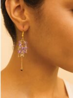 Women's Gold Purple Crystal Pearl Earrings