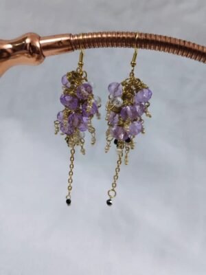 Women's Gold Purple Crystal Pearl Earrings