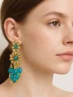 WJ-WP-ER06-SB-01 Women's Gold Kundan Sky Blue Drop Earrings