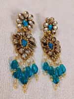 WJ-WP-ER06-SB-01 (2) Women's Gold Kundan Sky Blue Drop Earrings
