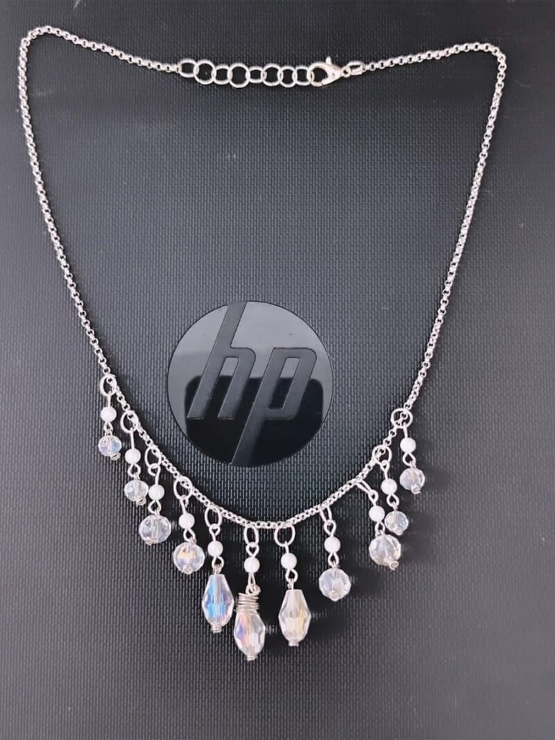 Women's Silver Crystal & Pearl Dangle Necklace