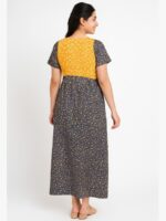 Women's Cotton Printed Maxi Nighty - Mustard Yellow