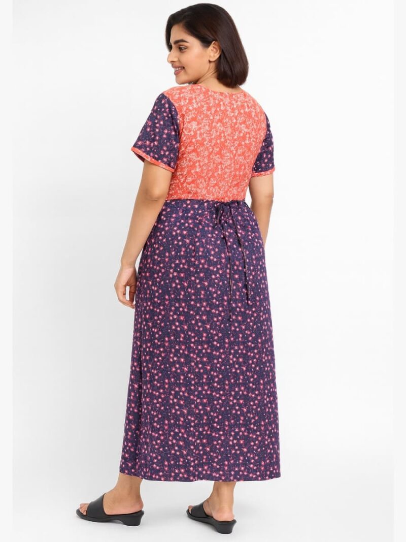 Women's Cotton Printed Maxi Nighty - Navy Blue