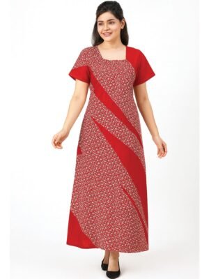 Women's Cotton Abstract Red Nighty