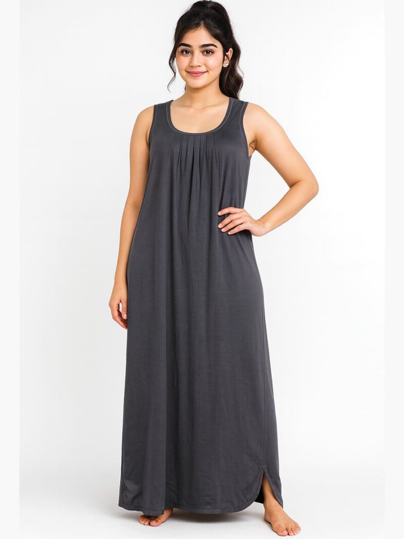 WS-SABBNA-02-GY-FREE-SIZE-10-F Women's Full-Length Cotton Slip Nightdress – Gray