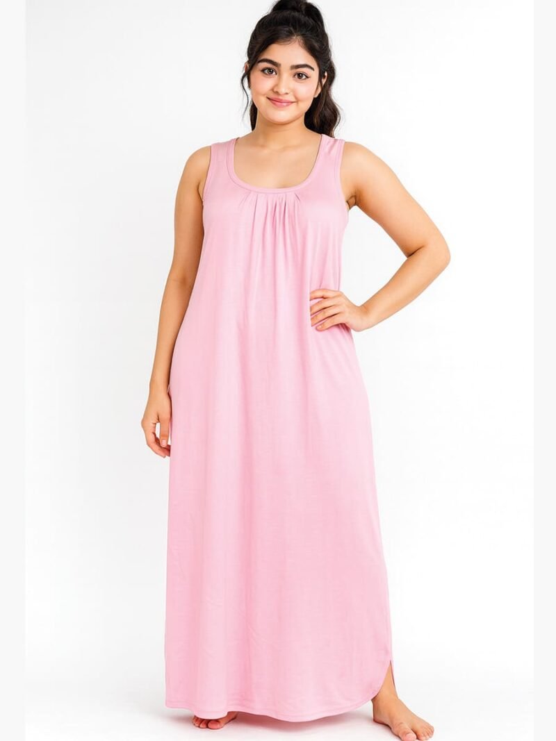 Women's Full-Length Cotton Slip Nightdress – Pink