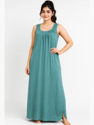 Women's Full-Length Cotton Slip Nightdress – Seafoam Green