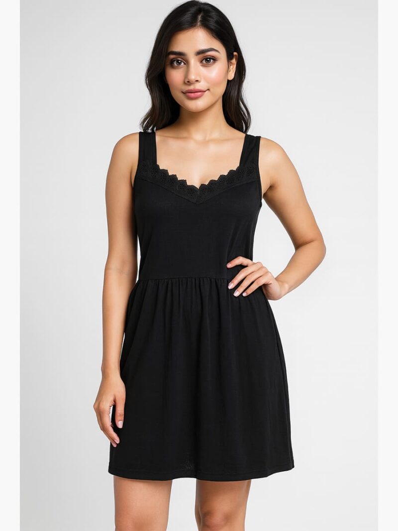 WSL-SABBNA-01-BK-S-05-F Women's Cotton Slip Dress - Black