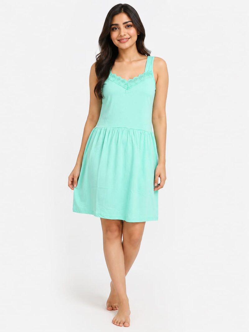 WSL-SABBNA-01-MG-F Women's Cotton Slip Short Nightdress, Mint Green