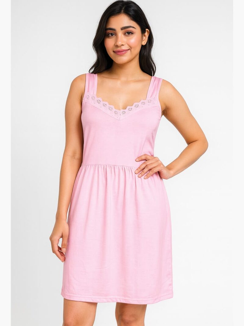 WSL-SABBNA-01-PK-S-04-F Women's Cotton Slip Dress - Pink