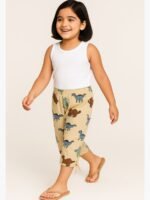 GIRLS Cotton Printed Capri Pants -Green & Cream
