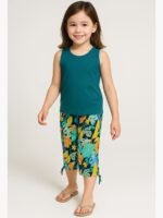 GIRLS Cotton Printed Capri Pants -Green & Cream