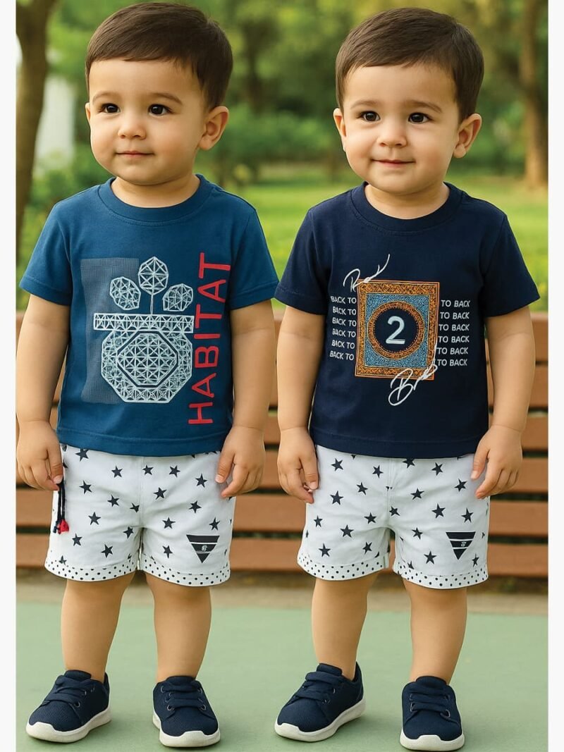 Boy Baby Cotton T-Shirt Combo – Navy Blue , Teal