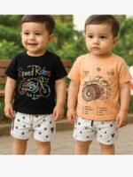 Boy Baby Cotton T-Shirt Combo - Peach & Black