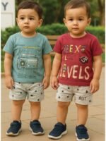 Boy Baby Cotton T-Shirt Combo - Terracotta & Seafoam Green