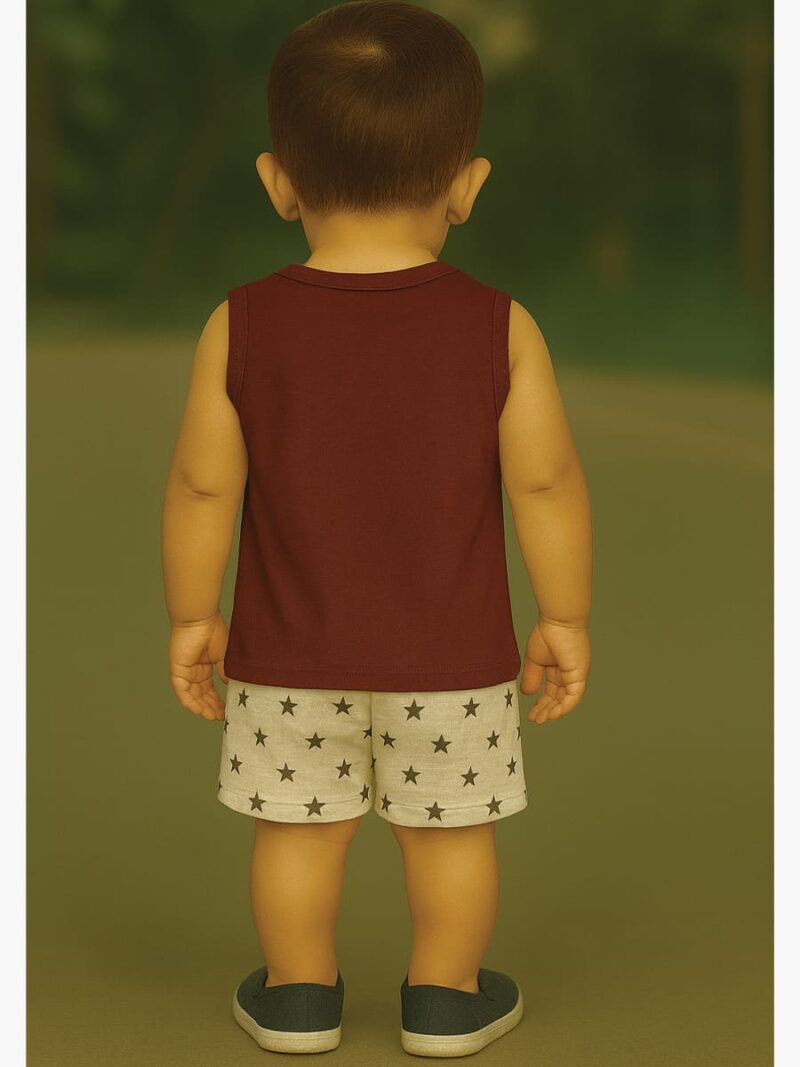 Boy Baby Cotton Sleeveless T-Shirt Combo - Maroon & Turquoise