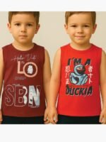 KB-IKON-02-RD-MR-3Y-01 Boy Baby Cotton Sleeveless T-Shirt Combo - Maroon & Red