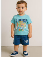 Boys Cotton T-Shirt & Shorts Set – Blue & Royal Blue