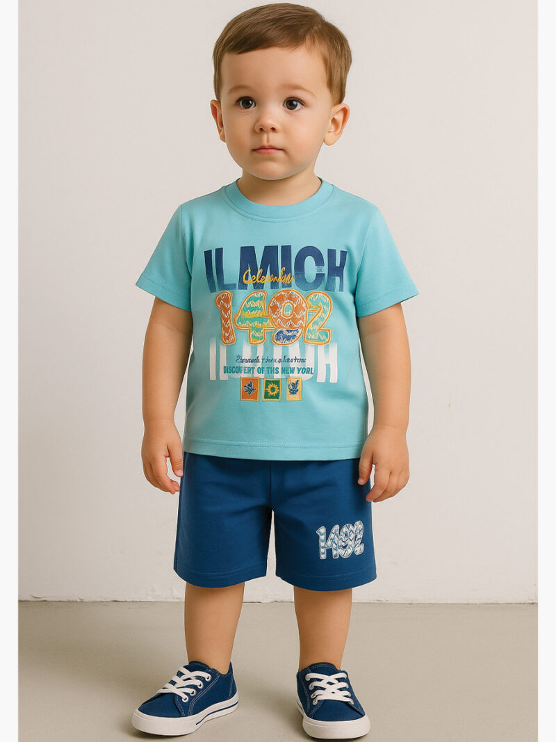Boys Cotton T-Shirt & Shorts Set – Blue & Royal Blue