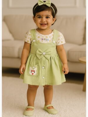Baby Girl Cotton Frock Dress - Green