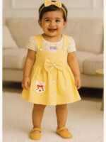 KG-HELLO-01-YL-1Y-03-F Baby Girl Cotton Frock Dress - Yellow
