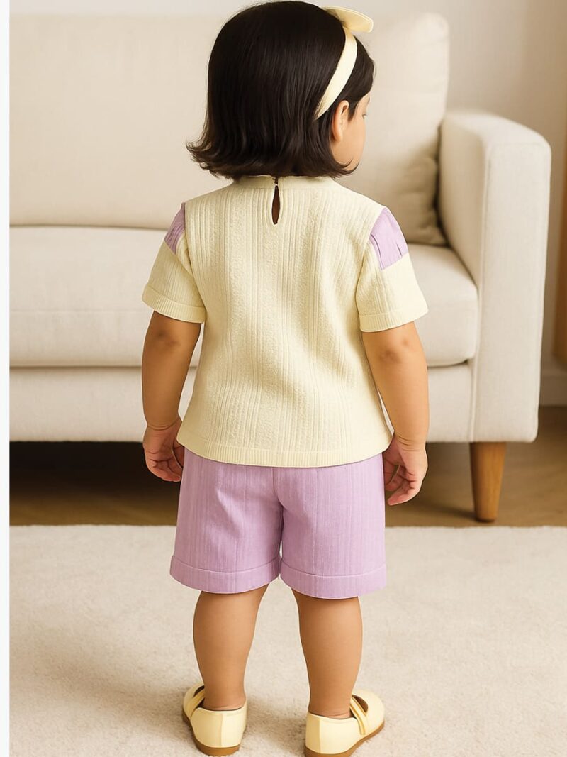 kids Popcorn Co-ord Set in Cream & Lavender