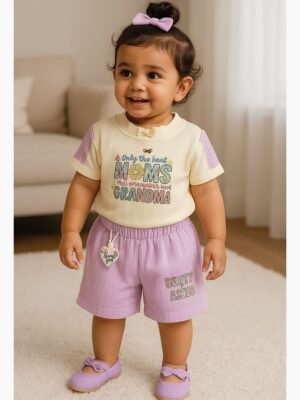 kids Popcorn Co-ord Set in Cream & Lavender