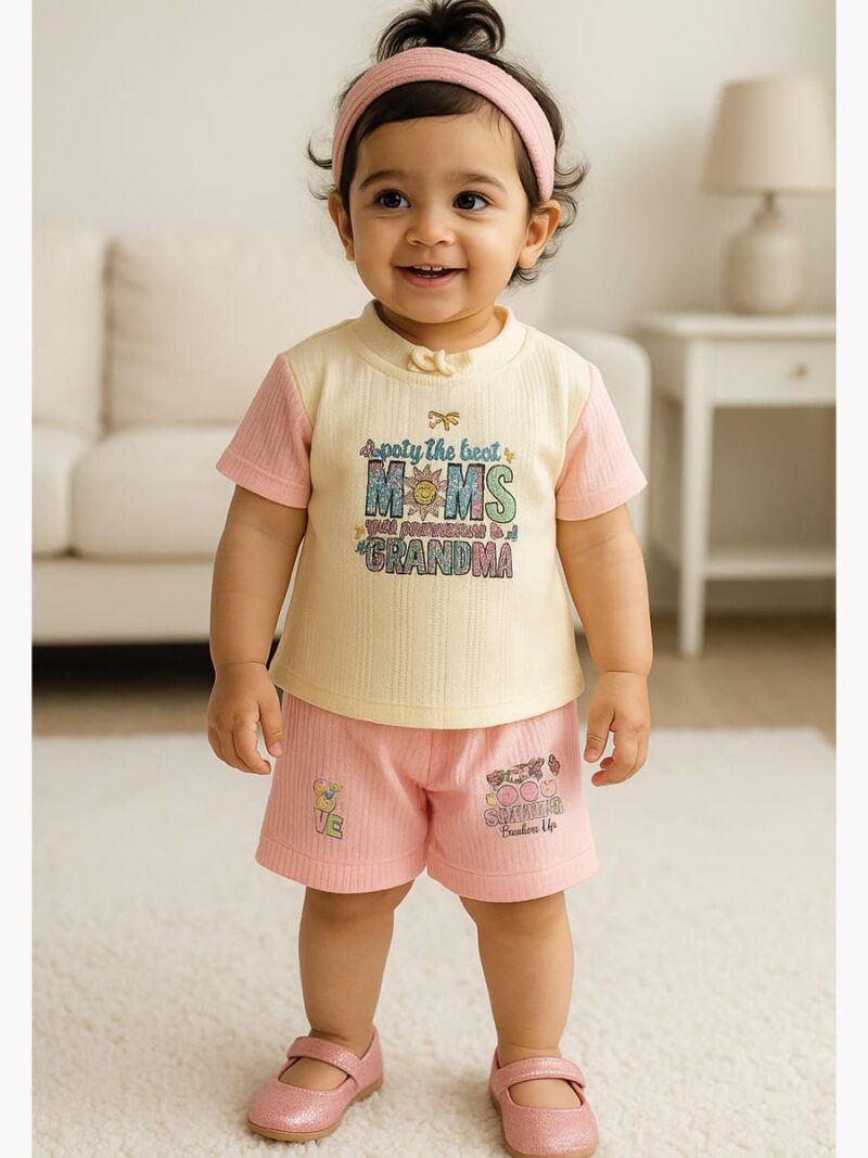 KG-R.K-01-PK-1-2Y-03-B-F kids Popcorn Co-ord Set in Cream & Pink