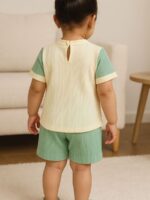 KG-R.K-01-SG-1-2Y-01-B kids Popcorn Co-ord Set in Cream & Seafoam Green