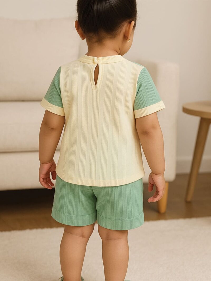 kids Popcorn Co-ord Set in Cream & Seafoam Green