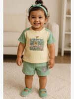 KG-R.K-01-SG-1-2Y-01-B-F kids Popcorn Co-ord Set in Cream & Seafoam Green