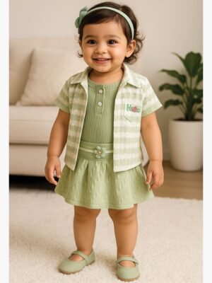 Women’s Cotton Kids Dress Green Co-ord Set
