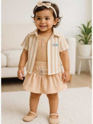 Women’s Cotton Kids Dress Peach Co-ord Set