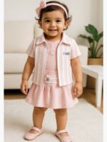 KG-RAISA-01-PK-2Y-03-B-F Women’s Cotton Kids Dress Pink Co-ord Set