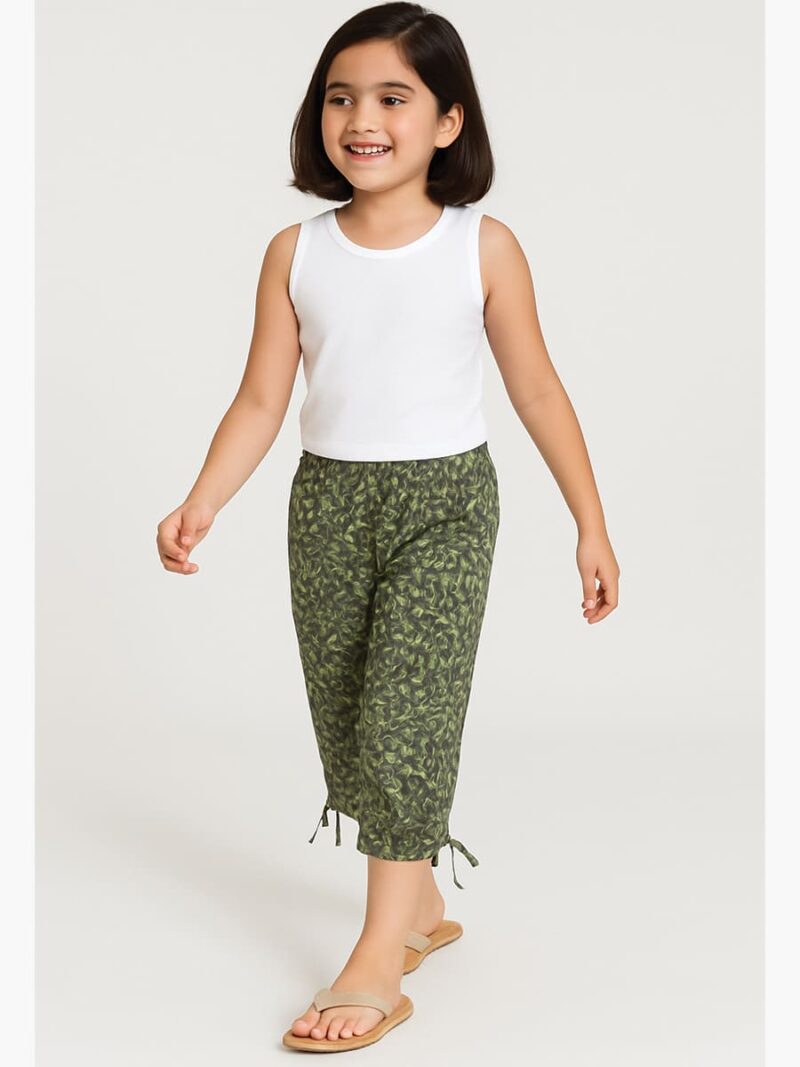 GIRLS Cotton Printed Capri Pants - Maroon & Olive Green