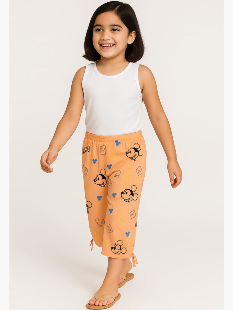 GIRLS Cotton Printed Capri Pants -Navy Blue & Peach