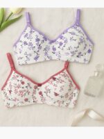 WB-FLOWER-02-MV-TC-L-01 Women's Cotton Floral Printed Bra, 2 Pc Pack - Mauve , Terracotta