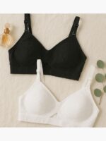 Women's Cotton Non-Padded Round Stitch Bra 2Pc Pack - White & Black