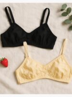 WB-SELLA-01-BK-CRM-4XL-02 Women's Cotton Non-Padded Bra 2 Pc Pack - Cream & Black