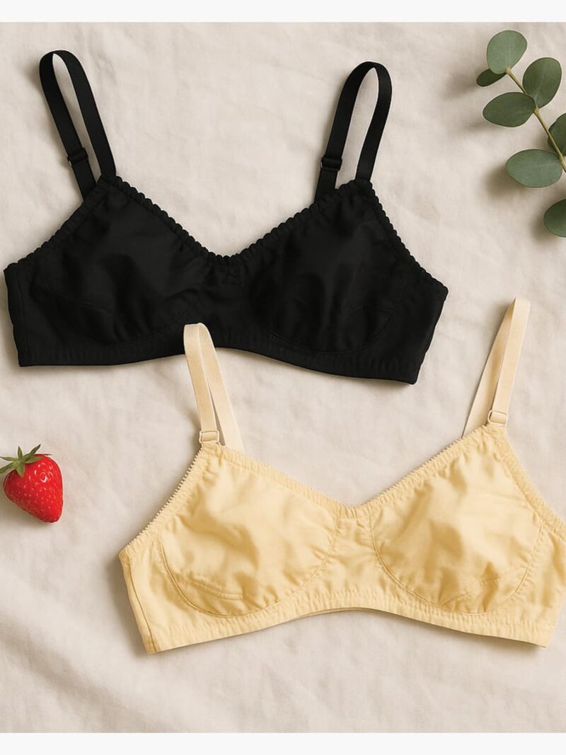 WB-SELLA-01-BK-CRM-4XL-02 Women's Cotton Non-Padded Bra 2 Pc Pack - Cream & Black