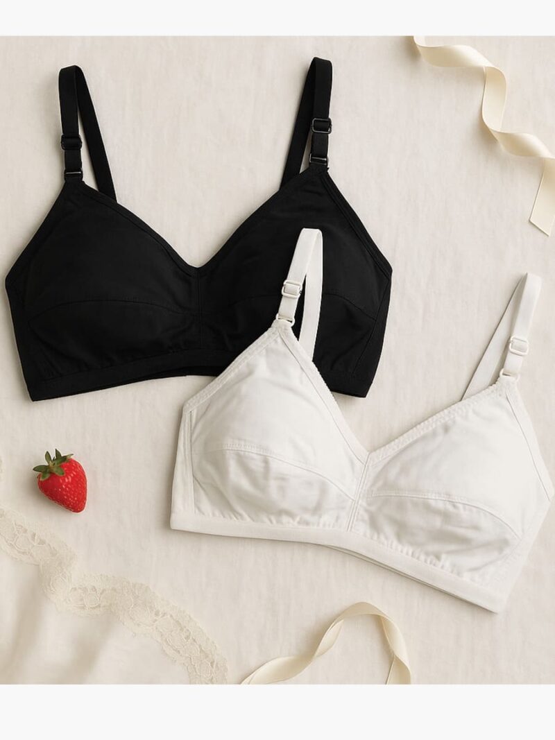 WB-SWATHI-01-BK-WH-3XL-04 Women's Cotton Non-Padded Bra 2Pc Pack - Black & White
