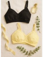 Women's Cotton Non-Padded Bra 2Pc Pack - Cream & Black